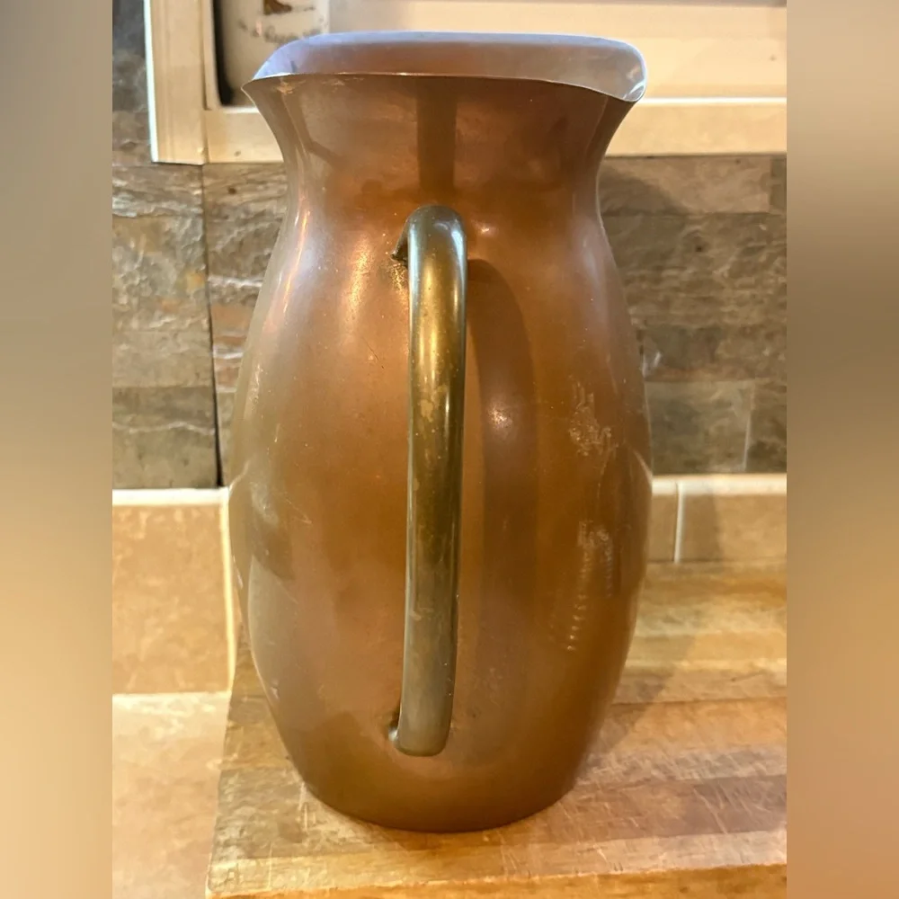 Vintage Copper-Tone Pitcher Vase Rustic Farmhouse Decor Hammered Metal